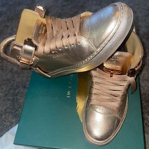 Buscemi 100MM Metallic Rose Gold Comb Leather High Top Sneakers Lock 8 38 $800